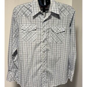 Tem‎ Tex How The West is Worn USA Plaid Blue Western Pearl Snap Size M
